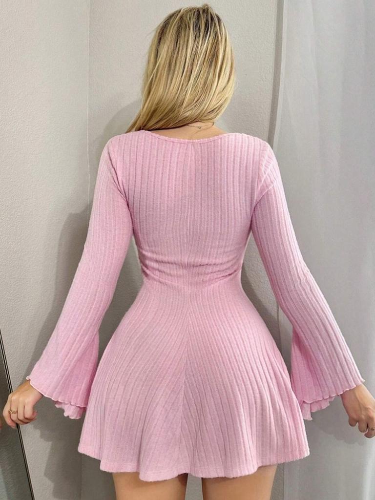 Fall Winter New Women's Fashion Ins Slim Stand Collar Waist A-Line Dress Long Sleeve Striped Dress