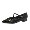 Sheepskin cross-buckle Mary Jane shoes women's square head flat bottom low heel one word with single shoes versatile temperament