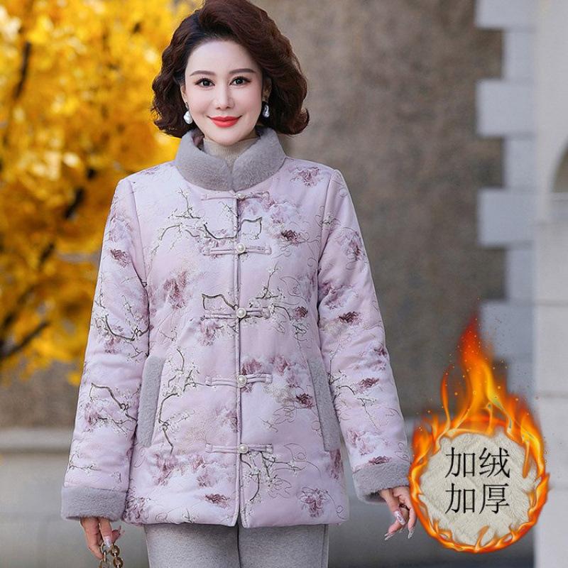 New Winter Chinese Fleece Thickened Cotton-padded Jacket Medium Women's Down Warm Cotton-padded Jacket