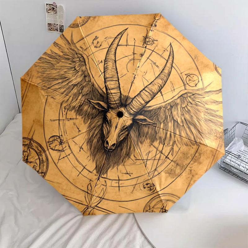 0106 Vintage Sheep Head  pattern, automatic folding umbrella, portable and foldable design, 8 ribs, a Christmas or birthday gift.