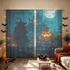 2Pcs Halloween Witch Castle Pumpkin Lantern Print Rod Pocket Curtains, Light Blocking Privacy Curtain For Living Room Bedroom