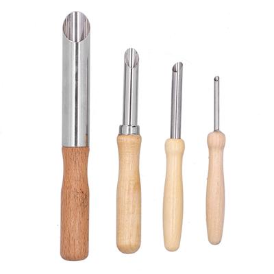4 Stück Tonlochschneider Edelstahl Keramik Lochstanze Modellierwerkzeug mit Holzgriff
