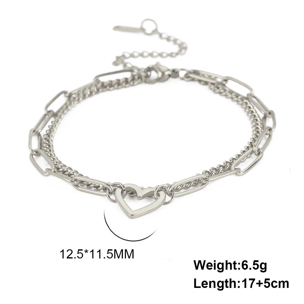 Heart Charm Bracelet Women's Stainless Steel Double Layer Paper Clip Chain Bracelet Jewelry Valentine's Day Gift New