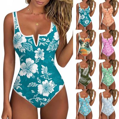 Women's Color-Blocked One-Piece Swimsuit With A Sexy V-neck