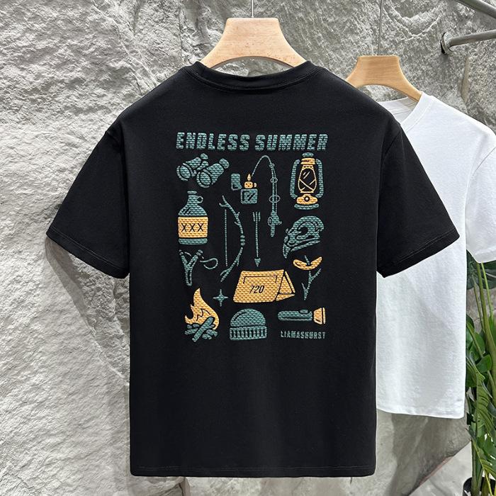 

Новая летняя мужская футболка с коротким рукавом, мужская хлопковая тонкая футболка с принтом, топ 5XL чёрный