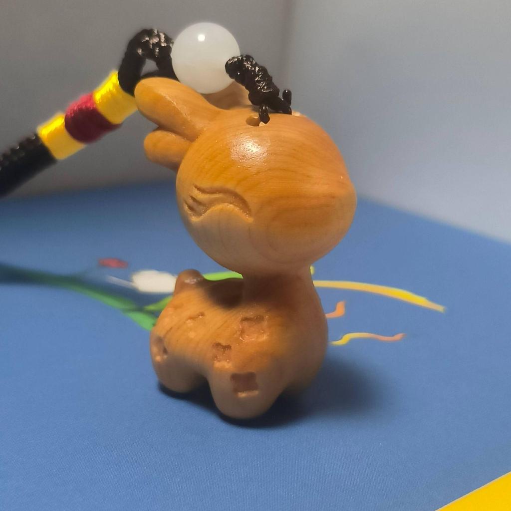 Cliff Cypress Wood Carving Deer Keychain Pendant