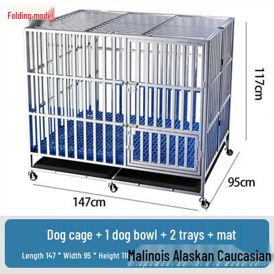 Large Stainless Steel Folding Dog Cage for Samoyed, Labrador, and Medium Dogs