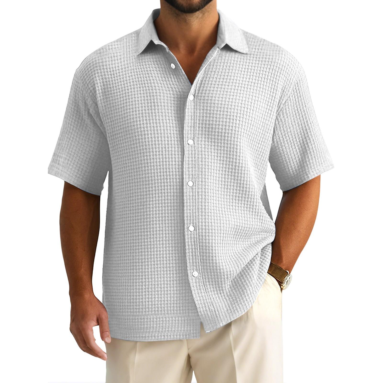 

Мужская летняя однотонная рубашка с лацканами и короткими рукавами, мужская повседневная модная рубашка с короткими рукавами XL белый