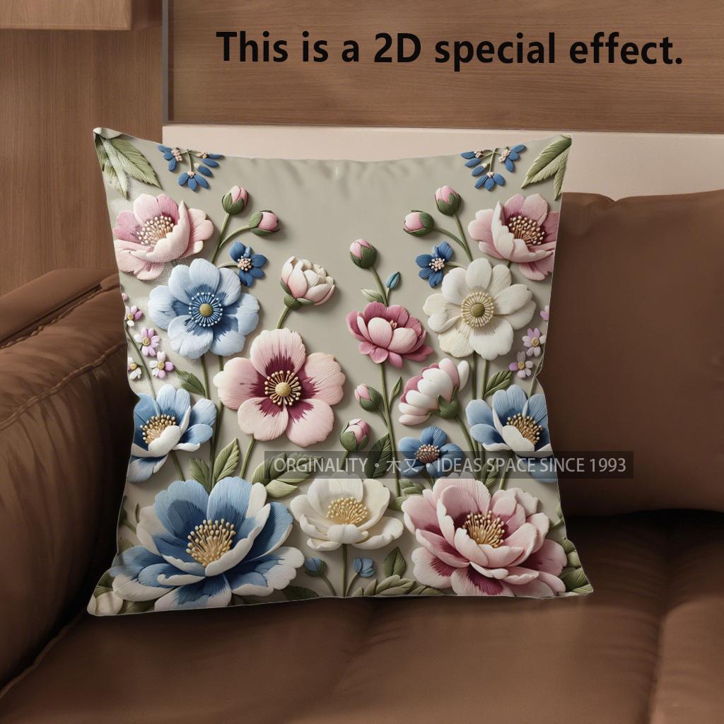 

2D Vintage Embroidered Floral Throw Pillow Covers Pattern Cushion Cover Suitable For Sofa Bedroom Car Pillow Cover 40x40cm