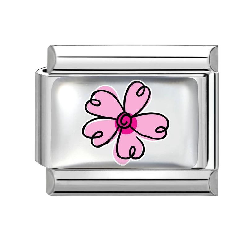 Sweet Pink Flowers Girls' Eye Cherry Star Bow Love Charm Link Fit 9mm Stainless Steel Bracelet Women Men Making DIY Jewelry Gift