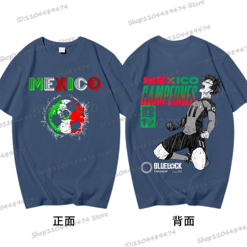 Anime Blue Lock T-shirt Harajuku Yoichi Isagi Fans Gifts Shirt Cotton Fashion Soccer Lover Tees Blue Lock Go Mexico Trend Tshirt