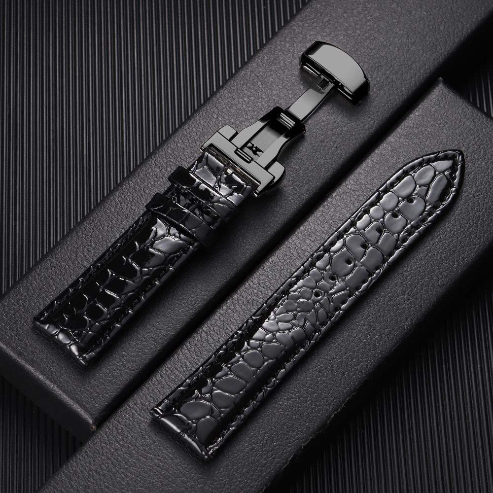 12/14/16/18/19/20/22mm Crocodile Pattern Design Leather Watchbands Butterfly Buckle Men Women Business Watch Band Watch Straps