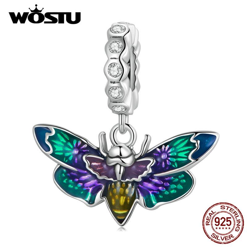 

WOSTU Стерлингового Серебра 925 пробы Дьявол Цветок Висячие Подвески Гротеск Пчела и Рыба Висячие Бусины подходят DIY Изготовление Женских Браслетов и Браслетов Ювелирные Изделия B