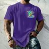 Men's Vintage Textured Print Short Sleeve T Shirt Loose Fit Casual Summer Daily Wear Top with Graphic Fish Design