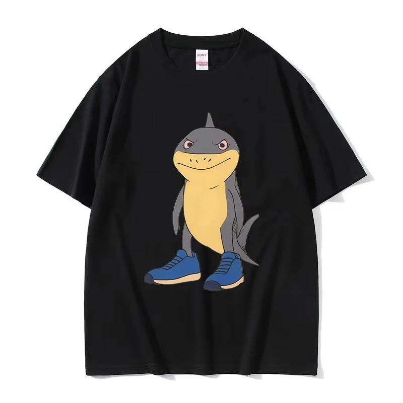 Funny Cartoon Shark Sneakers Graphic Print T-Shirt