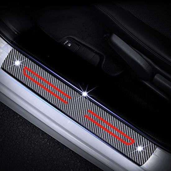 Side Step Guard Scuff Protect Sheet Car Carbon Fiber Door Guard Sticker for Daihatsu Mira Move Canvas pieces for one Parts Red Reflective Tape Gino,