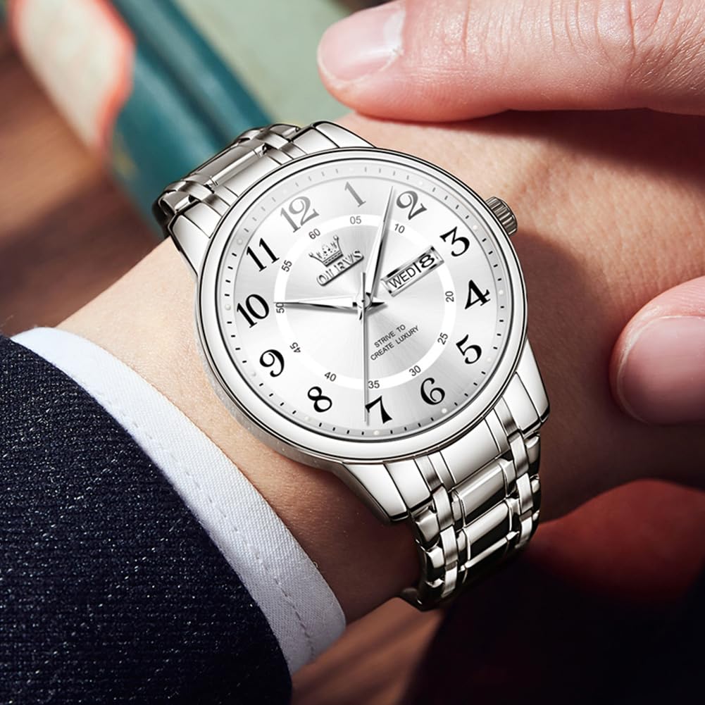 OLEVS Stylish Chronograph Business Quartz Stainless Steel Sapphire Luminous Best Gift for Men Men's Wristwatch, Men's Movement, Band, Crystal,