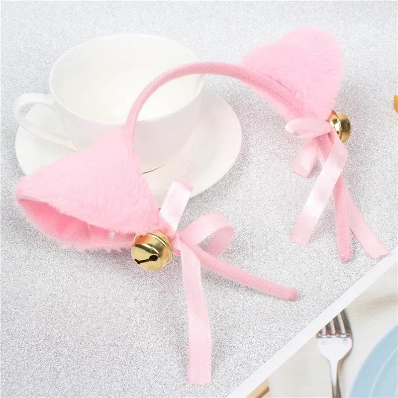 Cute Cat Fox Ears Headband Bell Bow Cosplay Halloween Party Fancy Costume Hair Accessories for Girls