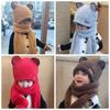 Soft Warm One-Piece Hats Scarf Gloves Plush Ear Protection Hats Lovely Baby Bear Ears Hat  Kids