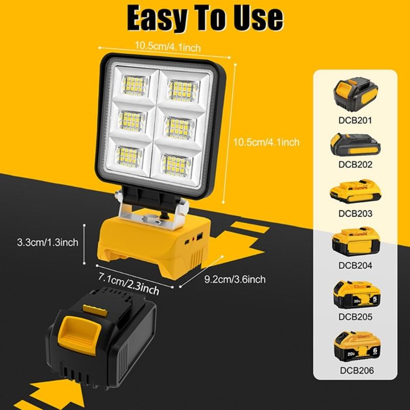 2Pcs Cordless Emergency Camping Job Site Spotlight Cordless LED Work Light with Type C USB Port High Brightness