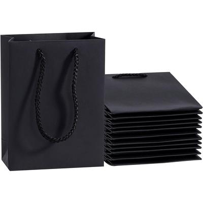 1 Satz (20 Stück) Kleine schwarze Papiertragetaschen - mit Henkeln, für Party- und Geschenkverpackung