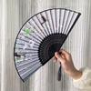Chinese Style Folding Fan for Men, Portable, Retro Style, Classical, Traditional Hanfu, Black and Green, Bamboo Design