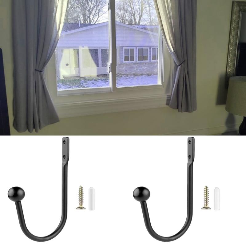 2/4Pieces Black Aluminum Alloy Curtain Holdbacks Designs for Stylish Window Treatments In Living Room and Bedroom