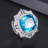 Sapphire inlaid zircon ring simulation Paraiba ruby ring European and American jewelry colored treasure ring