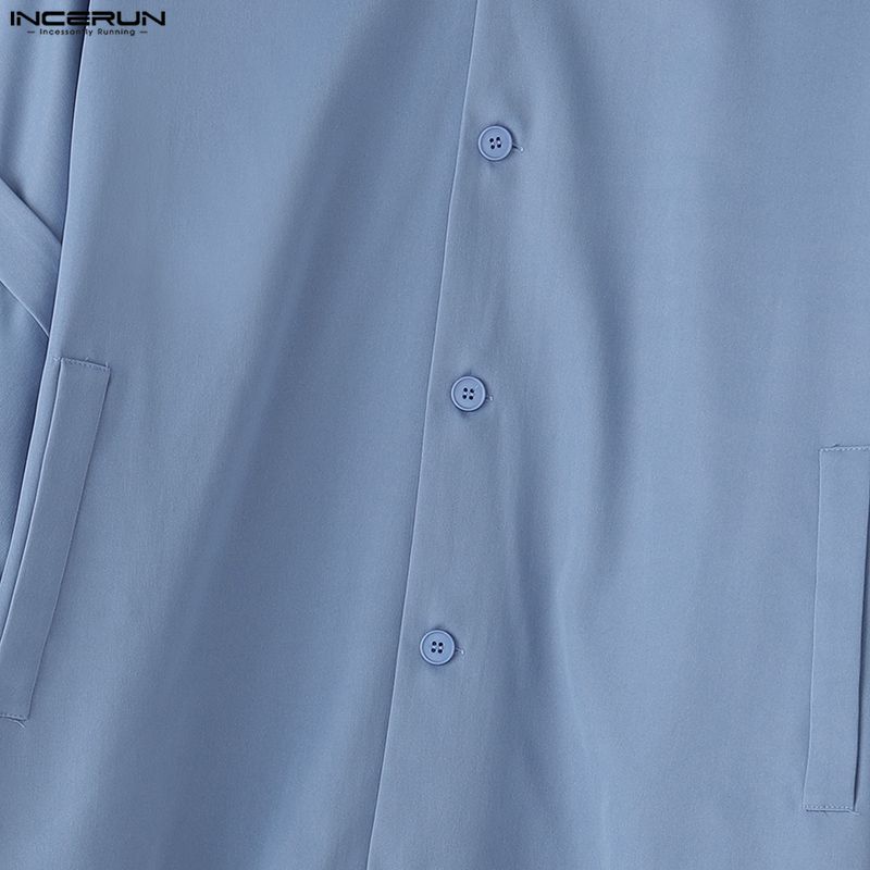 INCERUN Oversized Men Stand Neck Bow Knot Long Sleeve Casual Loose Shirts Tops