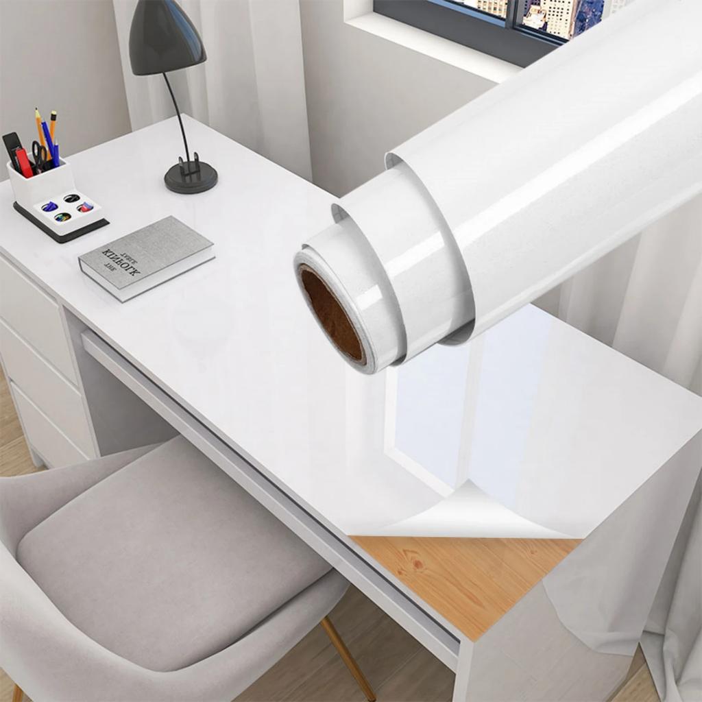 5M Glossy White Stickers Vinyl Self Adhesive Waterproof Oil Proof Sticker Kitchen Counter Panels Furniture Renovation Wallpaper