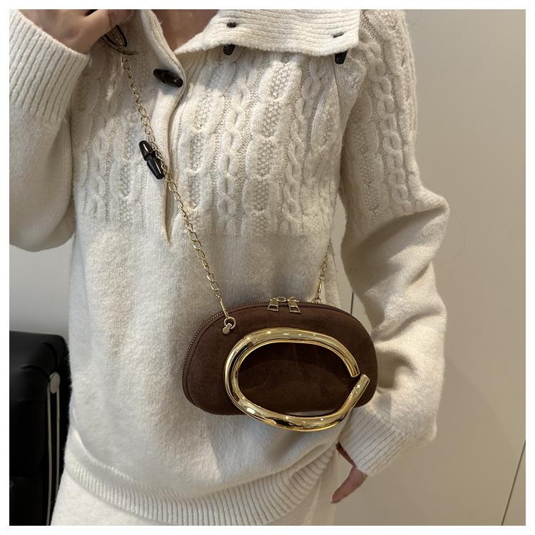 Retro Metallgriff Runde Kunstleder Clutch Tasche Vintage Kette Umhängetasche für Damen