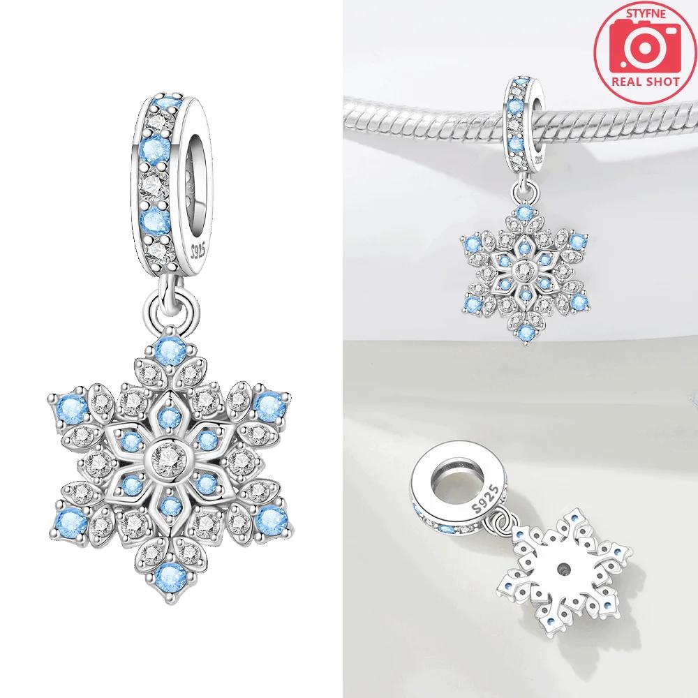 Authentic copper Blue Snowflake Bow Pendant Romantic Star Shape Glass Heart Bead Charms Compatible With Bracelets Diy Jewellery Gift Accessory Making