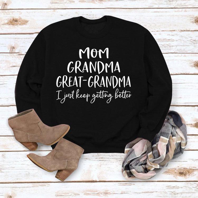 "European & American Fashion Grandma Letter Long-Sleeve T-Shirt, Autumn/Winter, Plus Size"