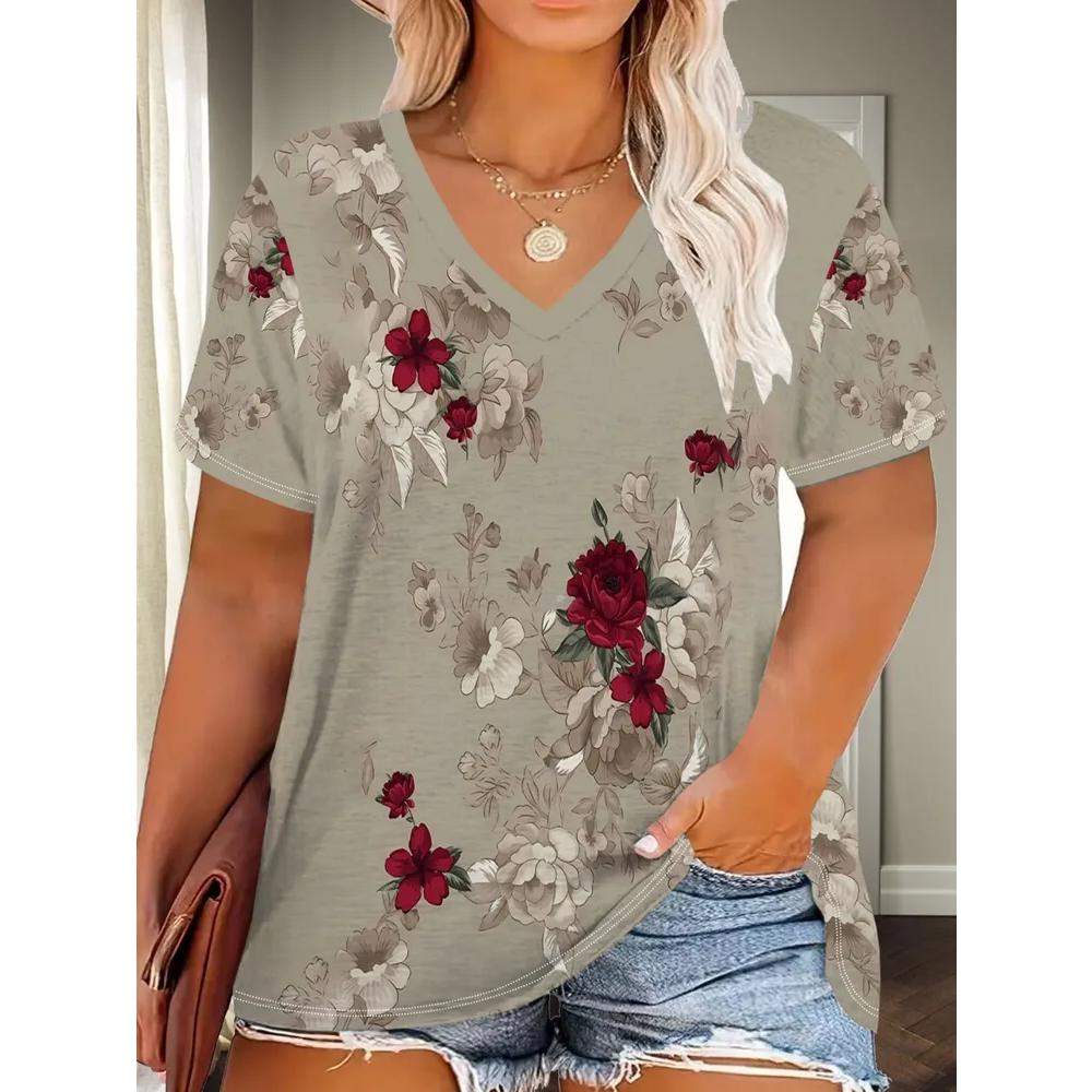 Casual Versatile Women's V-neck Loose Short Sleeves Fashionable Breathable T-Shirts Women’s
