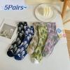 5Pairs Mid-calf Socks Floral Short Socks Breathable Retro Socks Fashion Mid Tube Socks  Spring