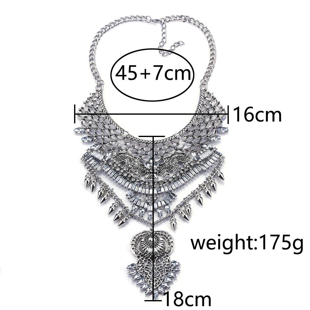 Vintage Silver Alloy Rivet Rhinestone Tassel Choker, Punk Luxury Style Collarbone Necklace