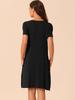 Cheibear Room One Piece Summer Short Sleeves with Solid Lounge Size XL Women's Pajamas, Pockets, Color, Knee-Length Nightgown, Black,