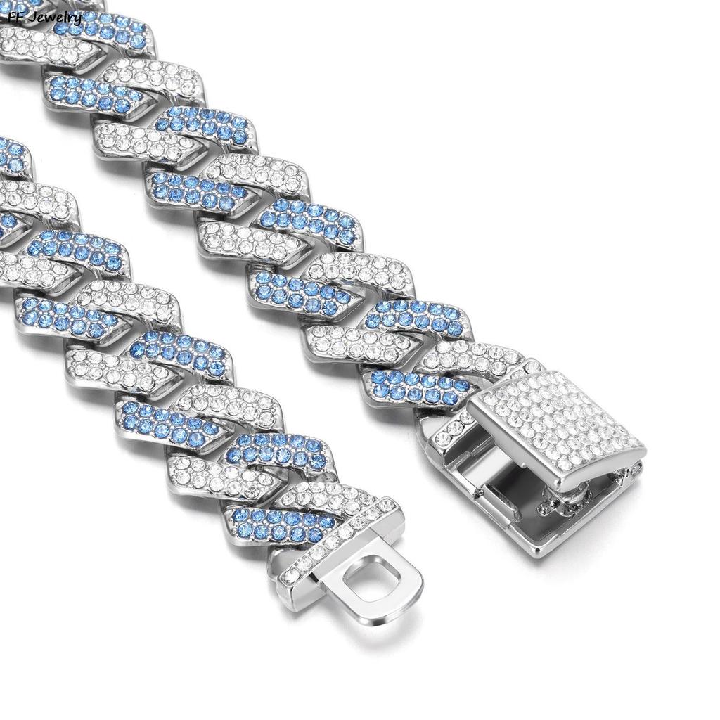 Bracelet Chaîne Maille Cubaine Hip Hop Brillante 14 mm Femmes Hommes Couleur Or Strass Iced Out Bracelets Chaîne Punk Bracelet Homme Bijoux