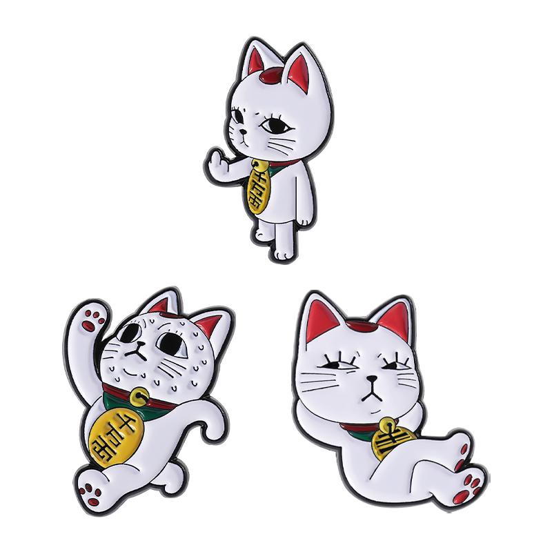 Cute Lucky Cat Enamel Pins Custom Cat Running Exercise Brooches Lapel Badges Clothes Animal Jewelry Gift for Kids Friends