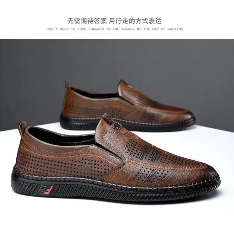 Leather shoes men's shoes summer breathable sandals men's soft-soled hollowed-out shoes