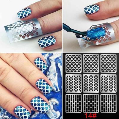 12 Tips/sheet DIY Vinyls Nail Stencil 24 Styles Laser Silver Nail Art Stickers Stamp Template Manicure Pattern Tool