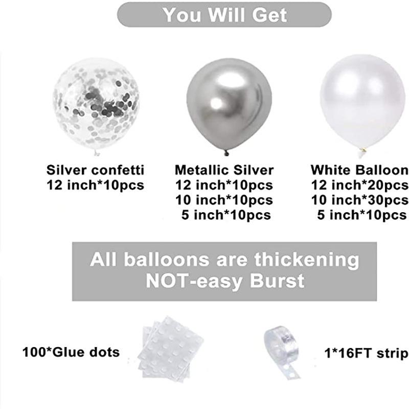 Silver White  Balloon Garland Arch Kit Metallic Confetti Globos Wedding Baby Shower Birthday Party Decorations Supplies