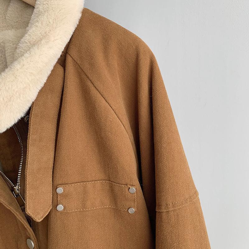 Frauen Herbst Winter Stehkragen Langarm Denim Pelzigen Kausalen Chic Jacke Lose Zipper Jacke