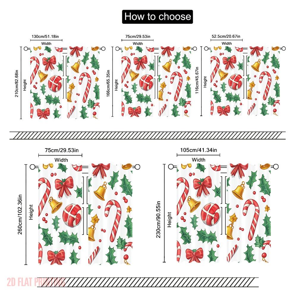 2 Stück, 2D-Flachdruck Vorhänge Digitaldruck Weihnachten Süßigkeiten Stechpalme Glocken (3) Polyester, einfache Installation (ohne Stange) Dekorationen