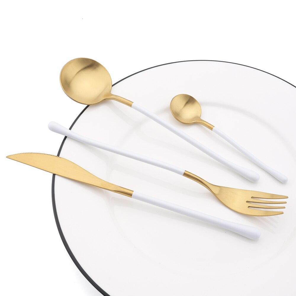 16Pcs/Set Matte Black Tableware Set 304 Stainless Steel Cutlery Knife Fork Spoon Dinner Set Brunch Dinnerware Kitchen Flatware