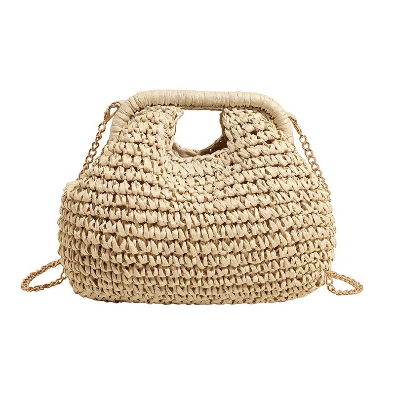Straw Woven Fashionable Woven Hollow Chain Shoulder Bag, Niche Women s Bag, Casual Clip Buckle Crossbody Bag