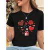Red Roses, Cupid'S Arrow, Gift Box Graphic Print Plus Size Women'S T-Shirt, Short Sleeve Crew Neck Casual Top for Summer & Spring,