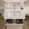 Bathroom Furniture Set with Washbasin and LED Mirror, 80cm Wide Hanging Vanity Unit with Washbasin, Round Bathroom Mirror, Side Cabinet, White