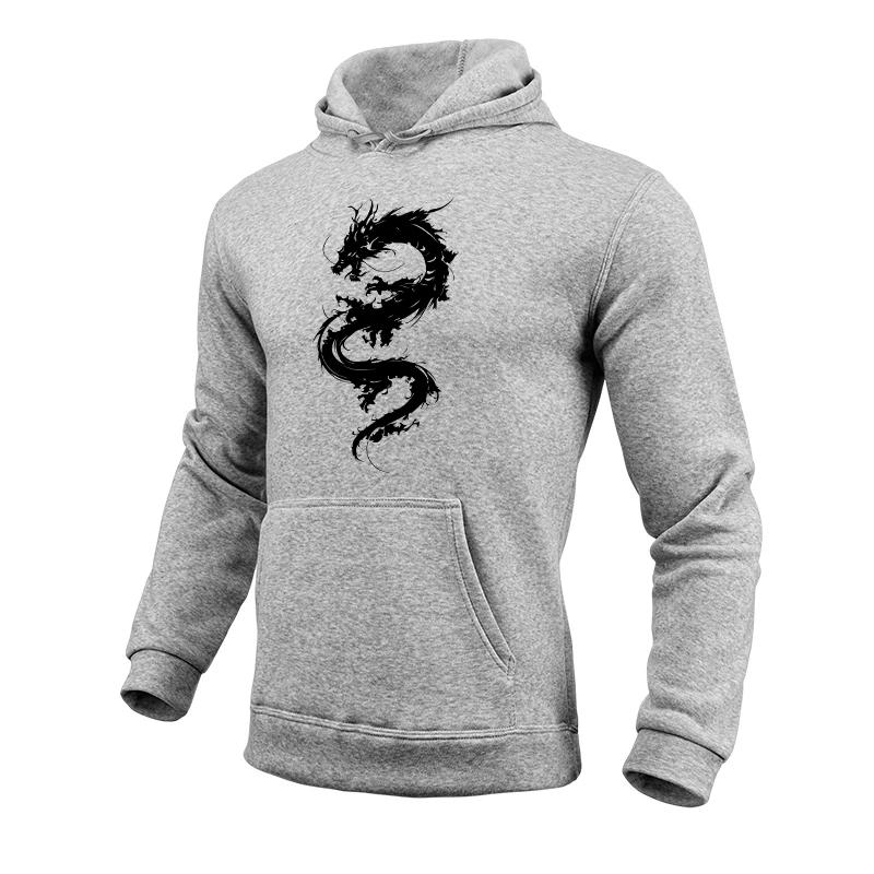 Men's Hoodies High Quality Chinese Dragon Printed Hooded Sweatshirts Male Daily Casual Sports Gym Fitness Pullover