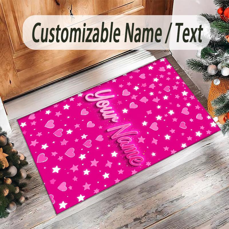 Valentine Love Theme Crystal Velvet Rug Personalized Custom Name Text Soft Floor Mat Home Decor
